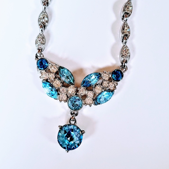 VTG Signed Bogoff Blue Crystal Set Sterling Silver - Picture 5 of 6